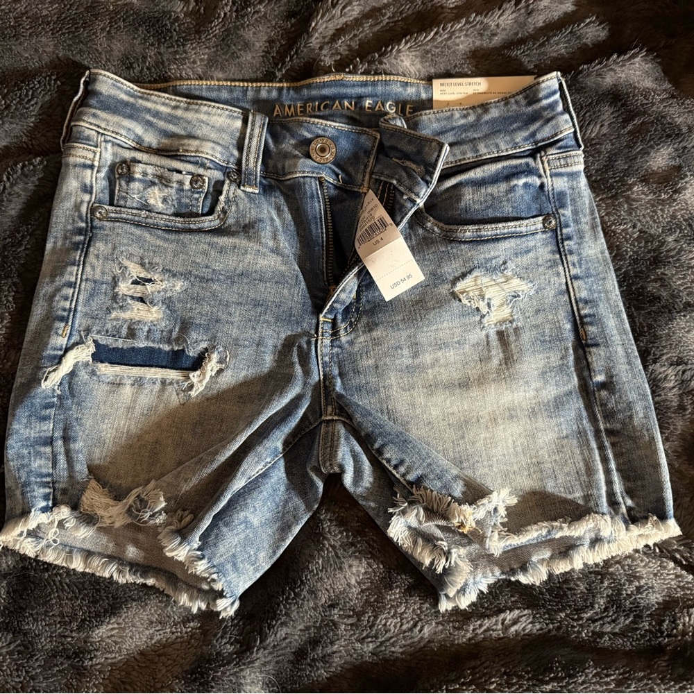 American Eagle Outfitters Blue Distressed Denim Shorts